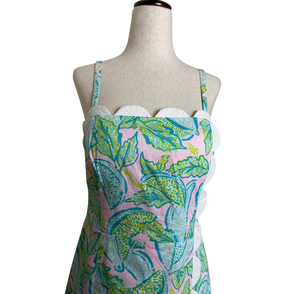 Lilly Pulitzer Women Pink Green Citrus Scallop Trim Smocked Shift Dress Size 4 - Picture 3 of 7